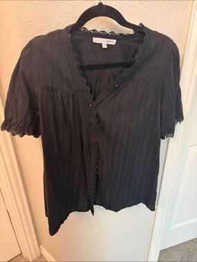 Baltic Born Black Lace-Trim Button Front Blouse